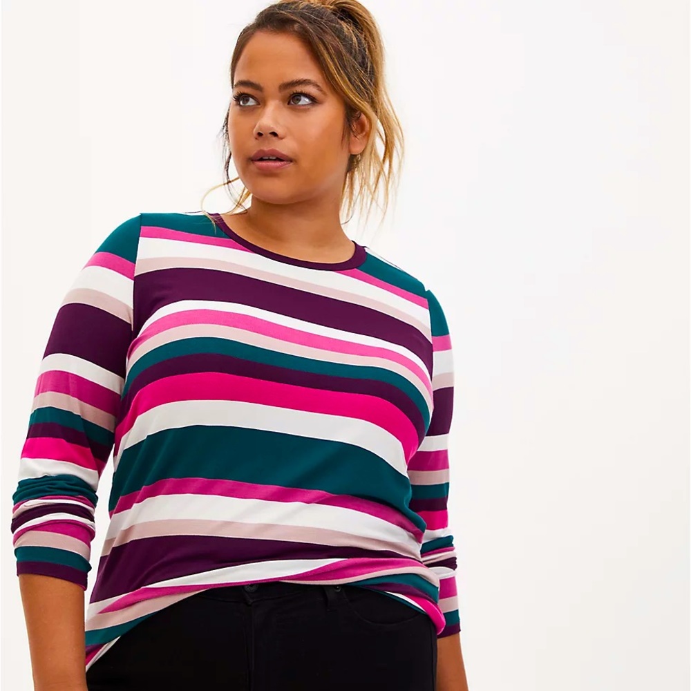 Multicolor Stripe Long Sleeve Scoop Neck Tee
